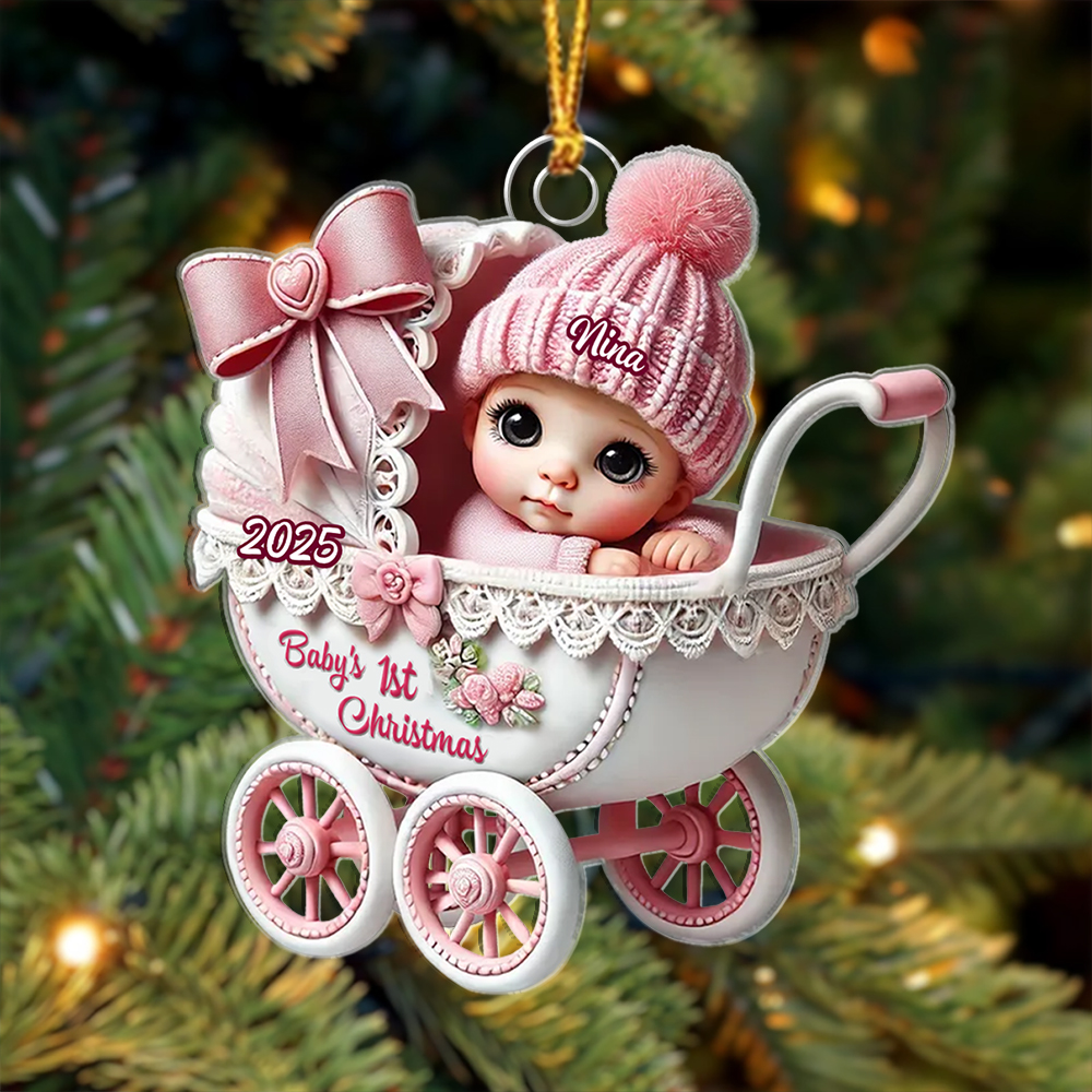 Personalized Pink Pram Baby's 1st Christmas Bauble