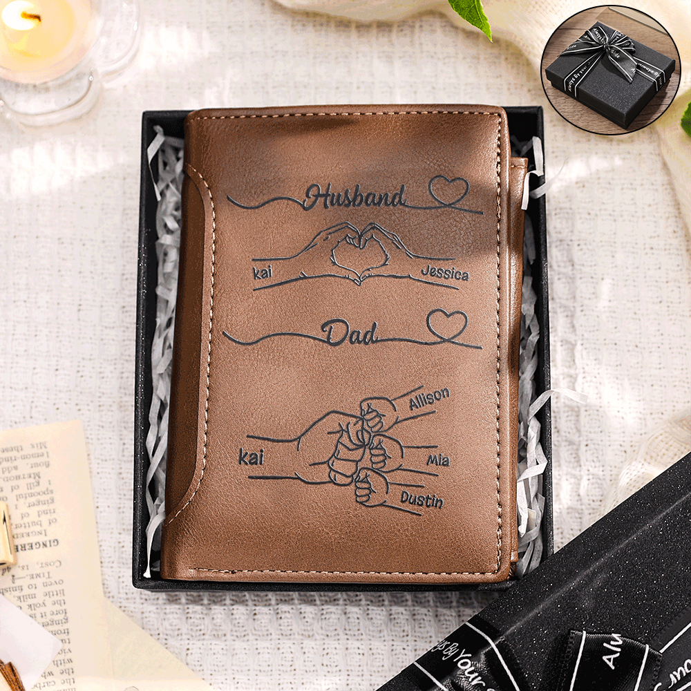 Personalized Dad Wallet with Custom 3-10 Names - “First a Husband, Then a Dad” Gift for Dad | Lorajewel