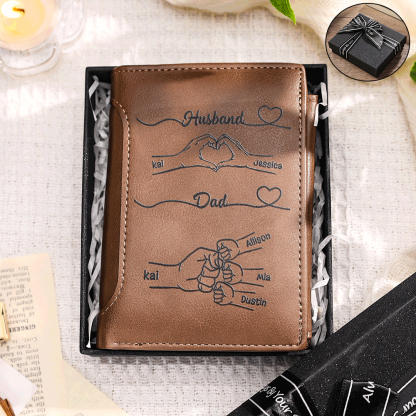 Personalized Dad Wallet with Custom 3-10 Names - “First a Husband, Then a Dad” Gift for Dad | Lorajewel