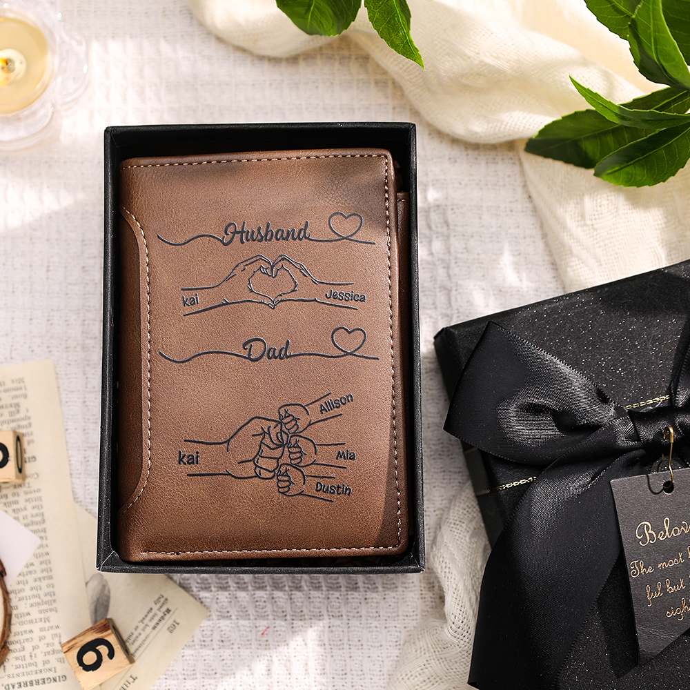 Personalized Dad Wallet with Custom 3-10 Names - “First a Husband, Then a Dad” Gift for Dad | Lorajewel