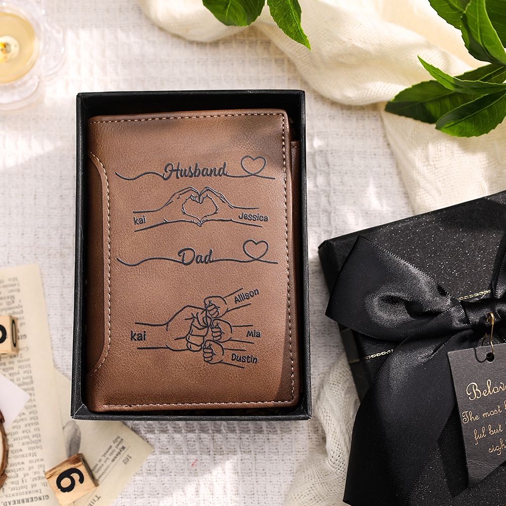 Personalized Dad Wallet with Custom 3-10 Names - “First a Husband, Then a Dad” Gift for Dad | Lorajewel