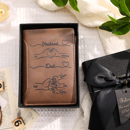 Personalized Dad Wallet with Custom 3-10 Names - “First a Husband, Then a Dad” Gift for Dad | Lorajewel