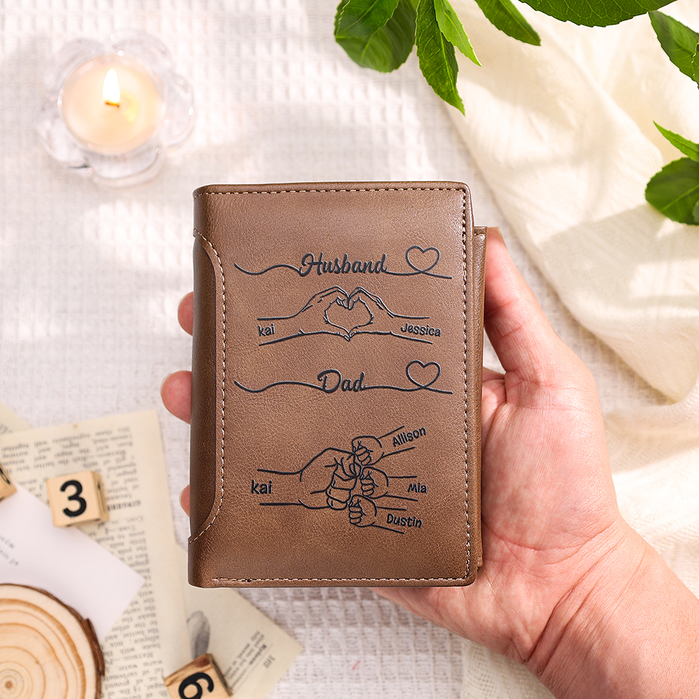 Personalized Dad Wallet with Custom 3-10 Names - “First a Husband, Then a Dad” Gift for Dad | Lorajewel