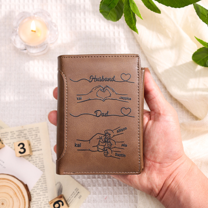 Personalized Dad Wallet with Custom 3-10 Names - “First a Husband, Then a Dad” Gift for Dad | Lorajewel