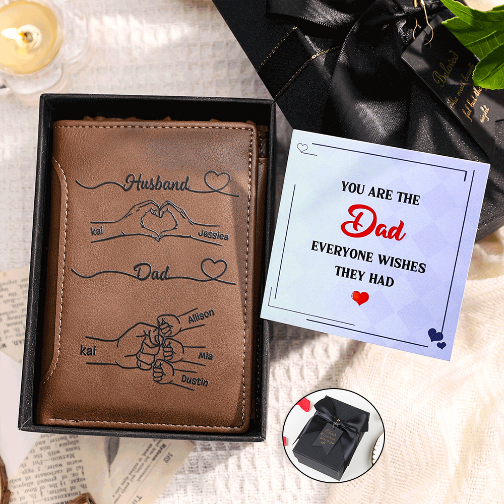 Personalized Dad Wallet with Custom 3-10 Names - “First a Husband, Then a Dad” Gift for Dad | Lorajewel