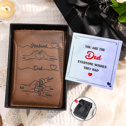 Personalized Dad Wallet with Custom 3- Names - “First a Husband, Then