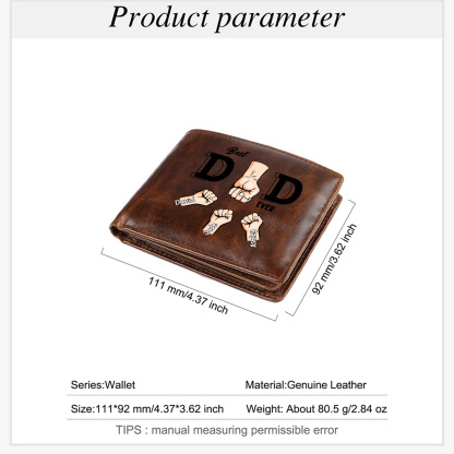 Personalized Genuine Leather Wallet with Names and Fist Bumps – Best Grandpa/Dad Ever