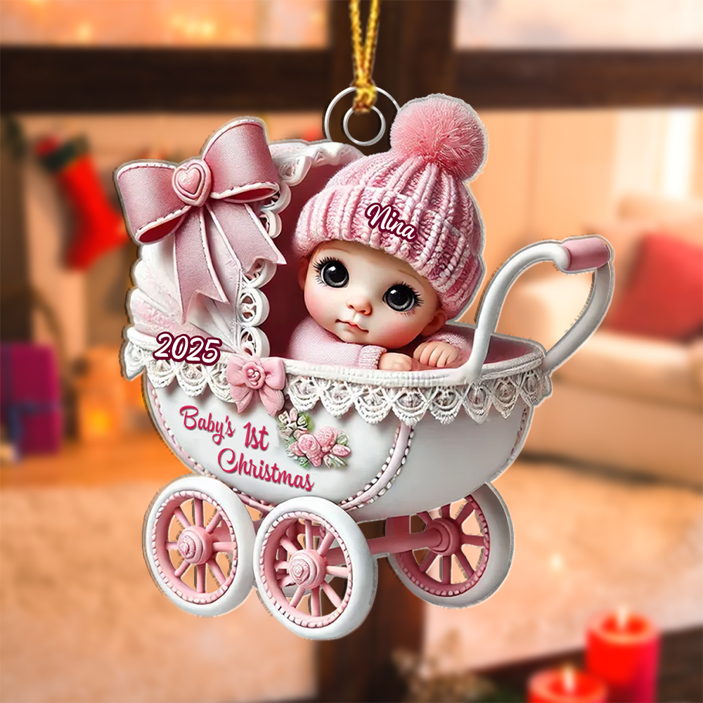 Personalized Pink Pram Baby's 1st Christmas Bauble