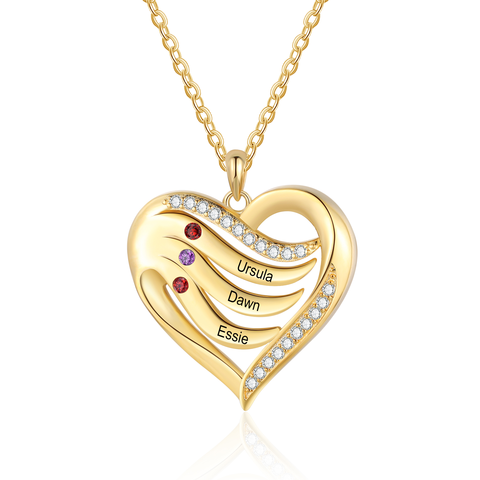 Personalized S925 Silver Heart Gold Necklace with 2-5 Names