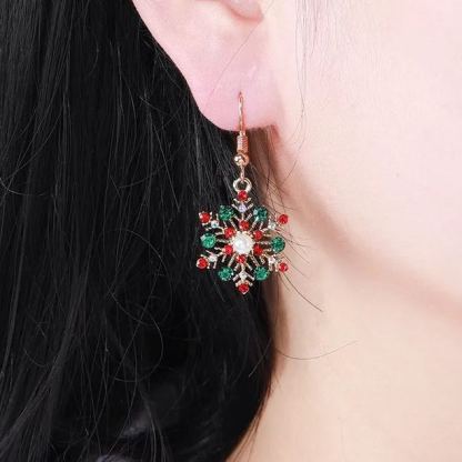 Christmas Snowflake Dangle Earrings Necklace Set Festive Holiday Gift for Women