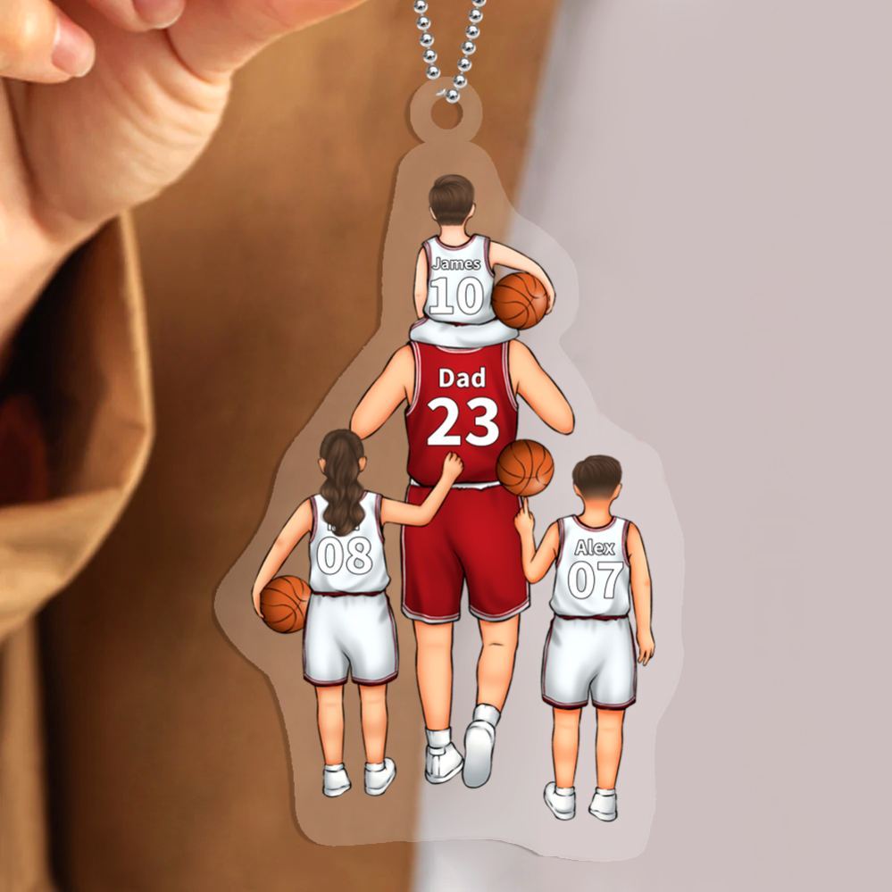 Personalized Basketball Family Hanging Ornament Custom 2–5 Names & Jersey Number Keychain Acrylic Pendant Father's Day Gift