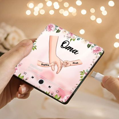 Personalized Hand-in-Hand Music Fridge Magnet Engraved 2 Names & 1 Text– Custom Special Gift For Mom/Nana/Nanny| lorajewel