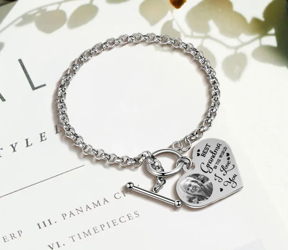 Personalised Women's Bracelet with Photo - Custom Stainless Steel Bracelet Gift for Grandma | Jessemade