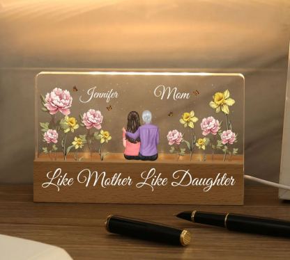 Personalized 2 Names & Text Mom LED Acrylic Night Light, Custom Like Mother Like Daughter Gift | Lorajewel