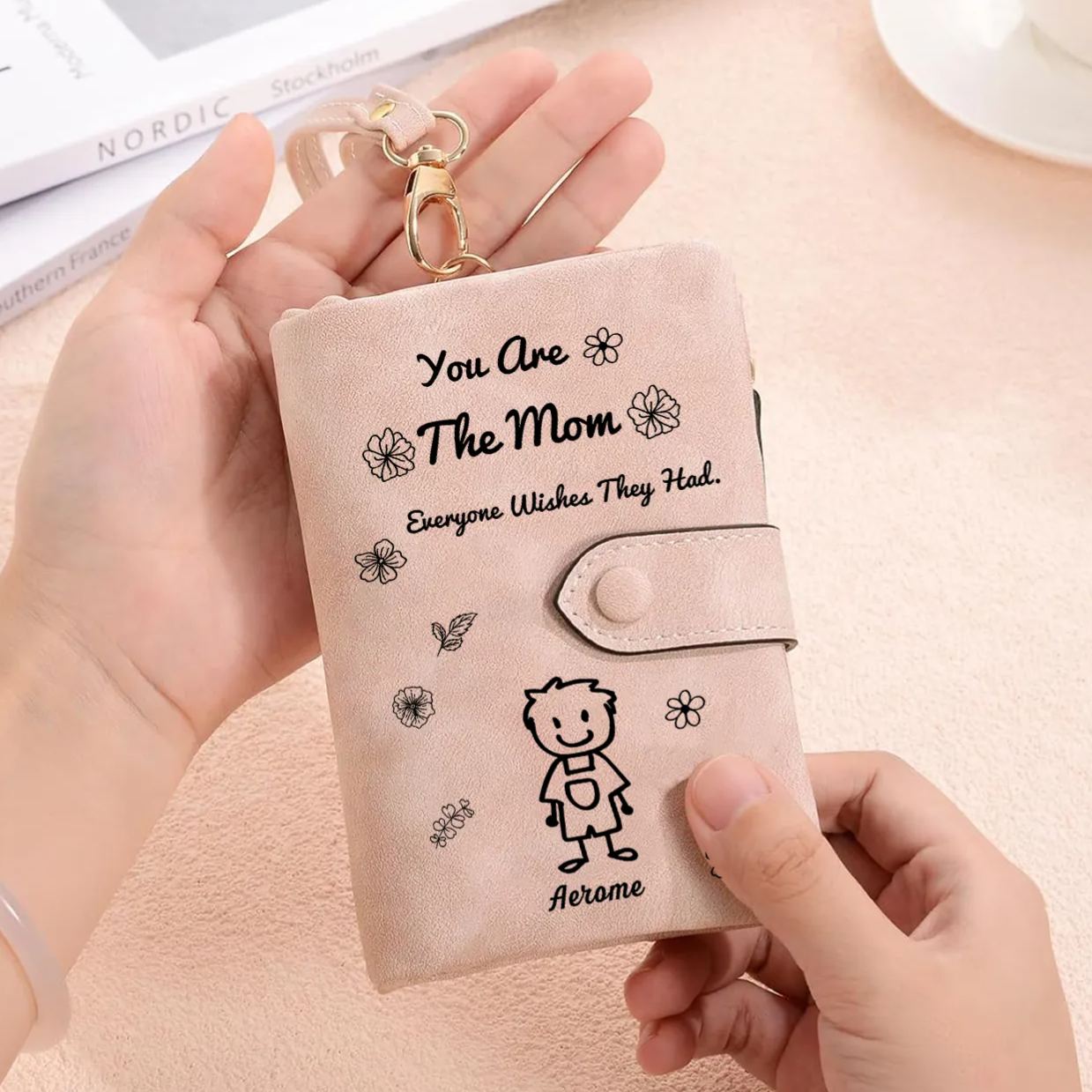 Personalized Women Leather Wallet Purse With Custom 1 Kid And Pet Name –“This Great Mom Is Loved By' - Mother's Day Presents For Mom | Lorajewel