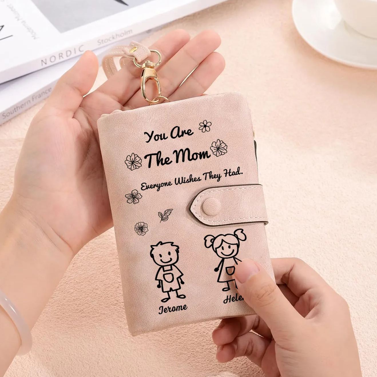 Personalized Women Leather Wallet Purse With Custom 2 Kids And Pet Name –You Are The Mom Everyone Wishes They Had- Mothers Day Presents For Mom | Lorajewel