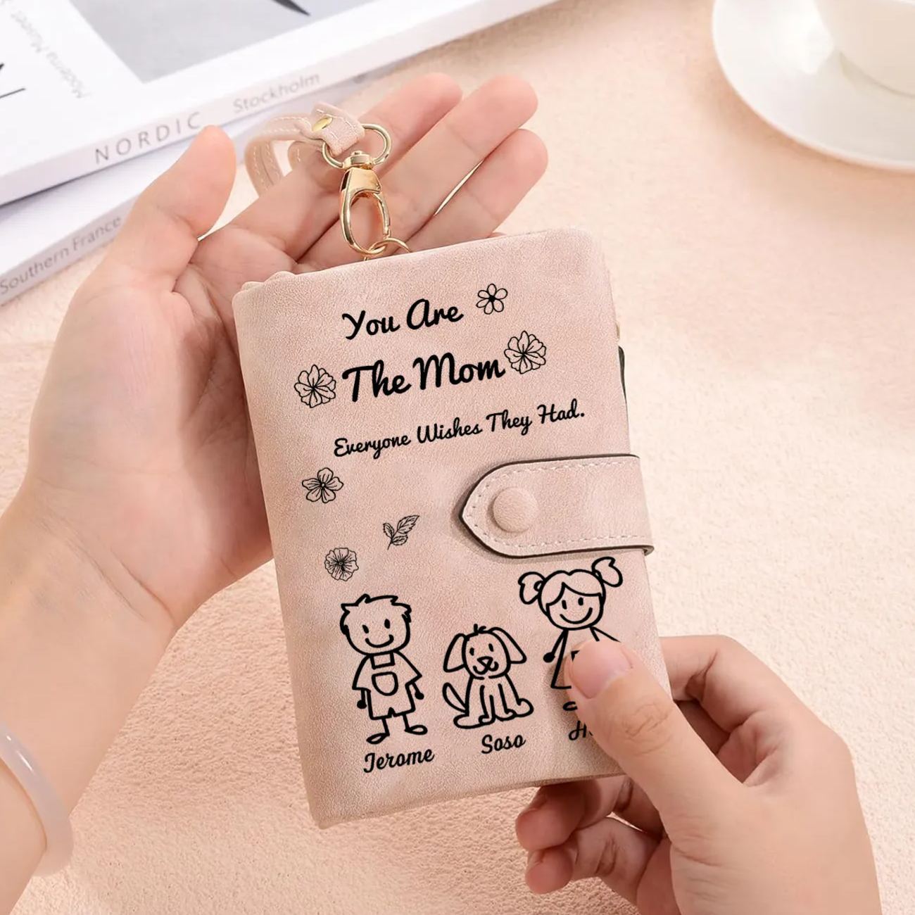 Personalized Women Leather Wallet Purse With Custom 3 Kids And Pet Name –You Are The Mom Everyone Wishes They Had- Mothers Day Presents For Mom | Lorajewel
