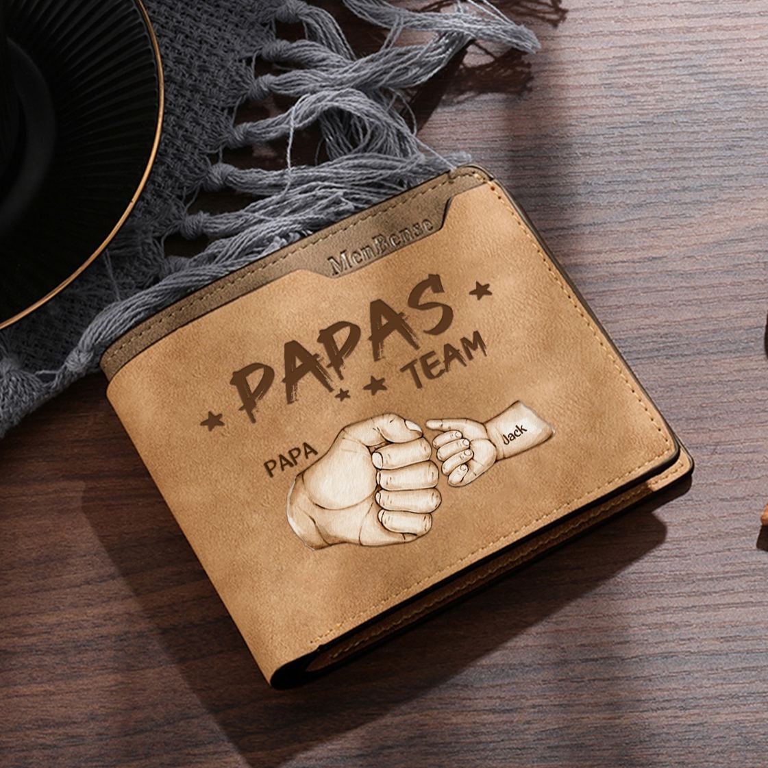 2 Names Personalized Papa's Team Wallet – Custom Father's Day Gift for Dad | Lorajewel
