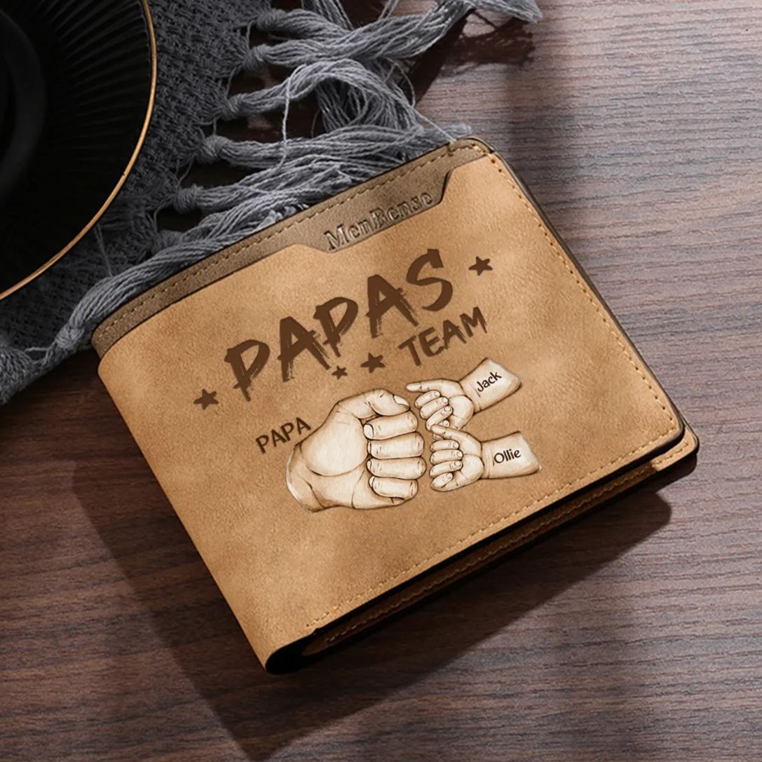 3 Names Personalized Papa's Team Wallet – Custom Father's Day Gift for Dad | Lorajewel