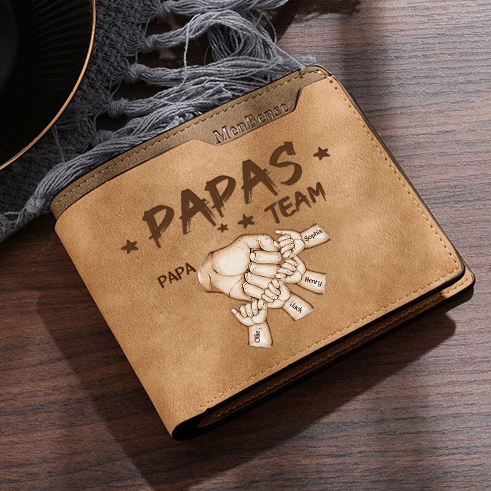 5 Names Personalized Papa's Team Wallet – Custom Father's Day Gift for Dad | Lorajewel