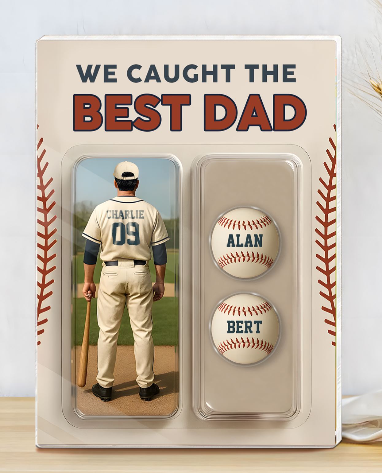 3 Names Personalized Baseball Dad Display Plaque – Custom Father's Day Gift | Lorajewel