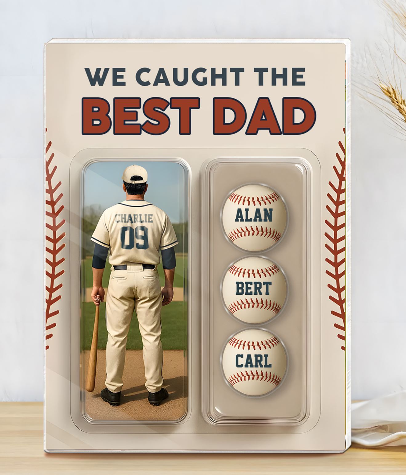 4 Names Personalized Baseball Dad Display Plaque – Custom Father's Day Gift | Lorajewel