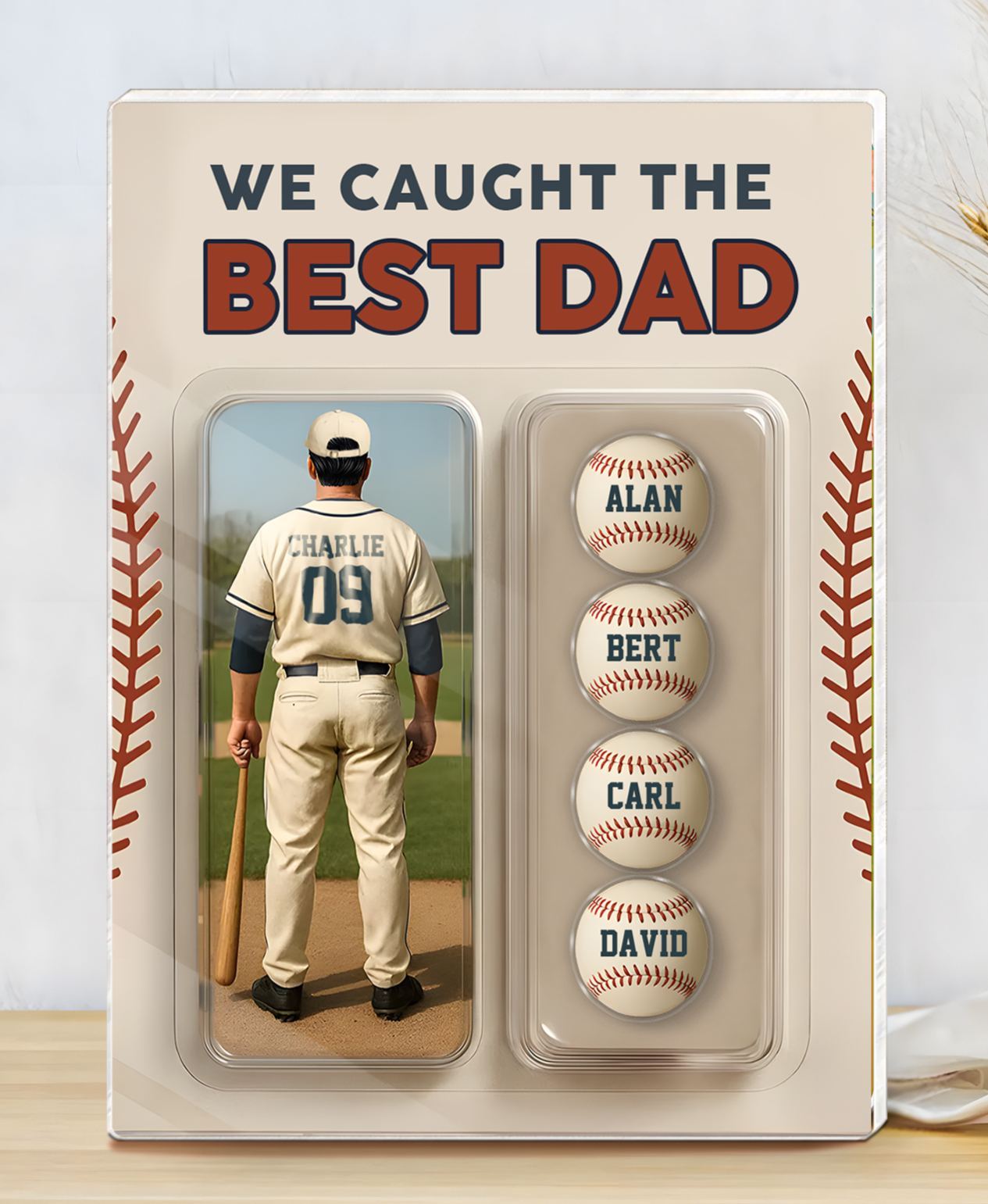 5 Names Personalized Baseball Dad Display Plaque – Custom Father's Day Gift | Lorajewel