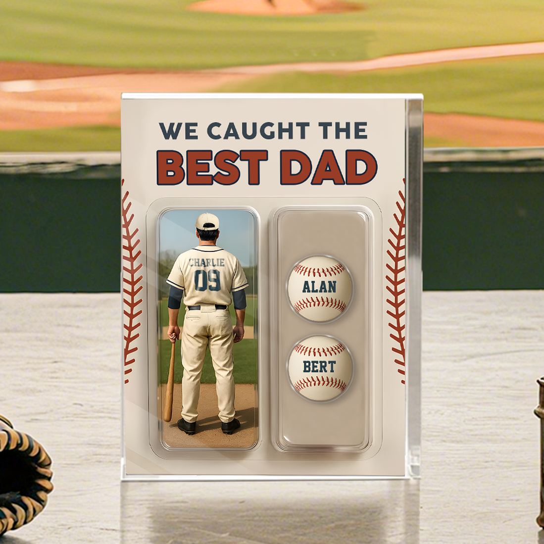3 Names Personalized Baseball Dad Display Plaque – Custom Father's Day Gift | Lorajewel