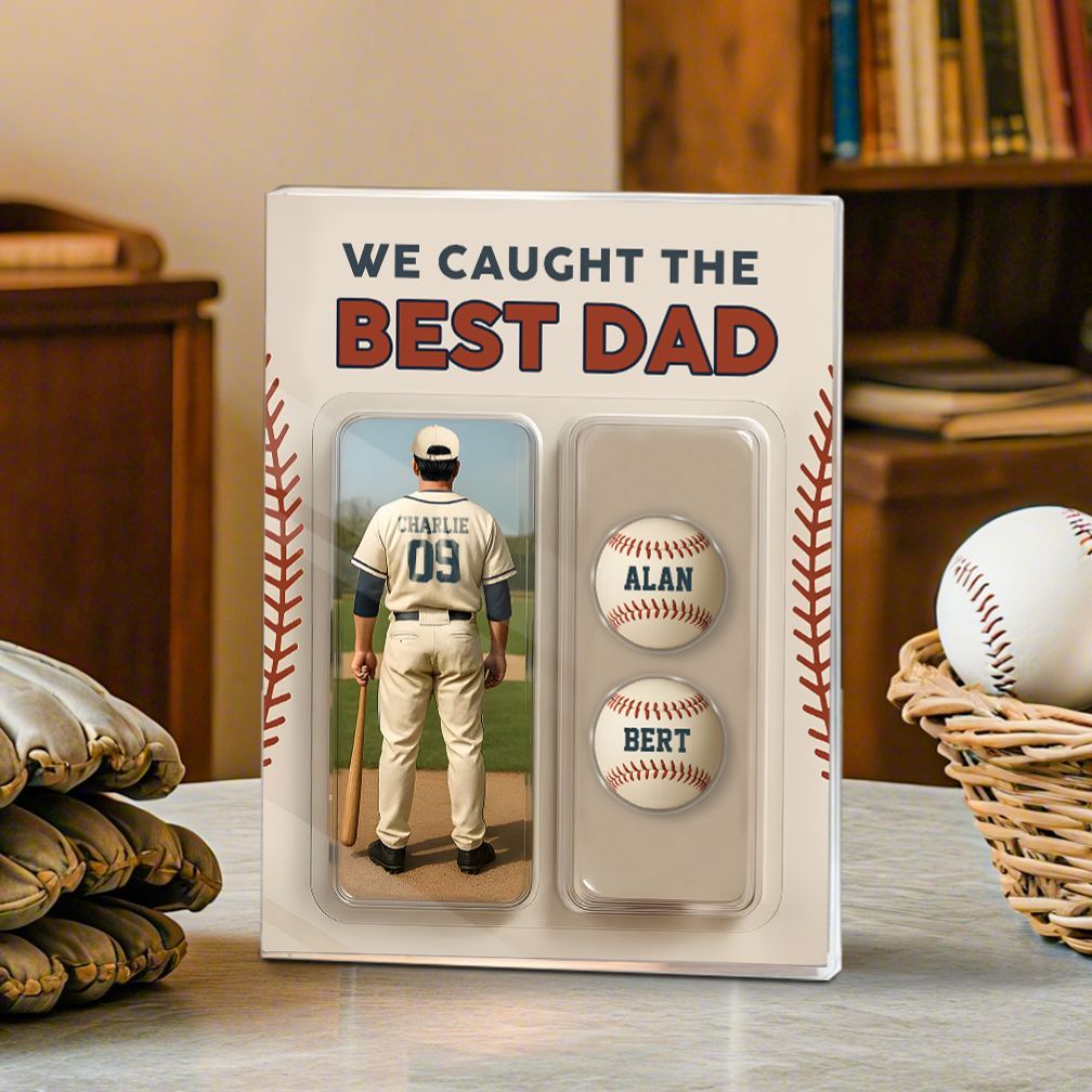 3 Names Personalized Baseball Dad Display Plaque – Custom Father's Day Gift | Lorajewel