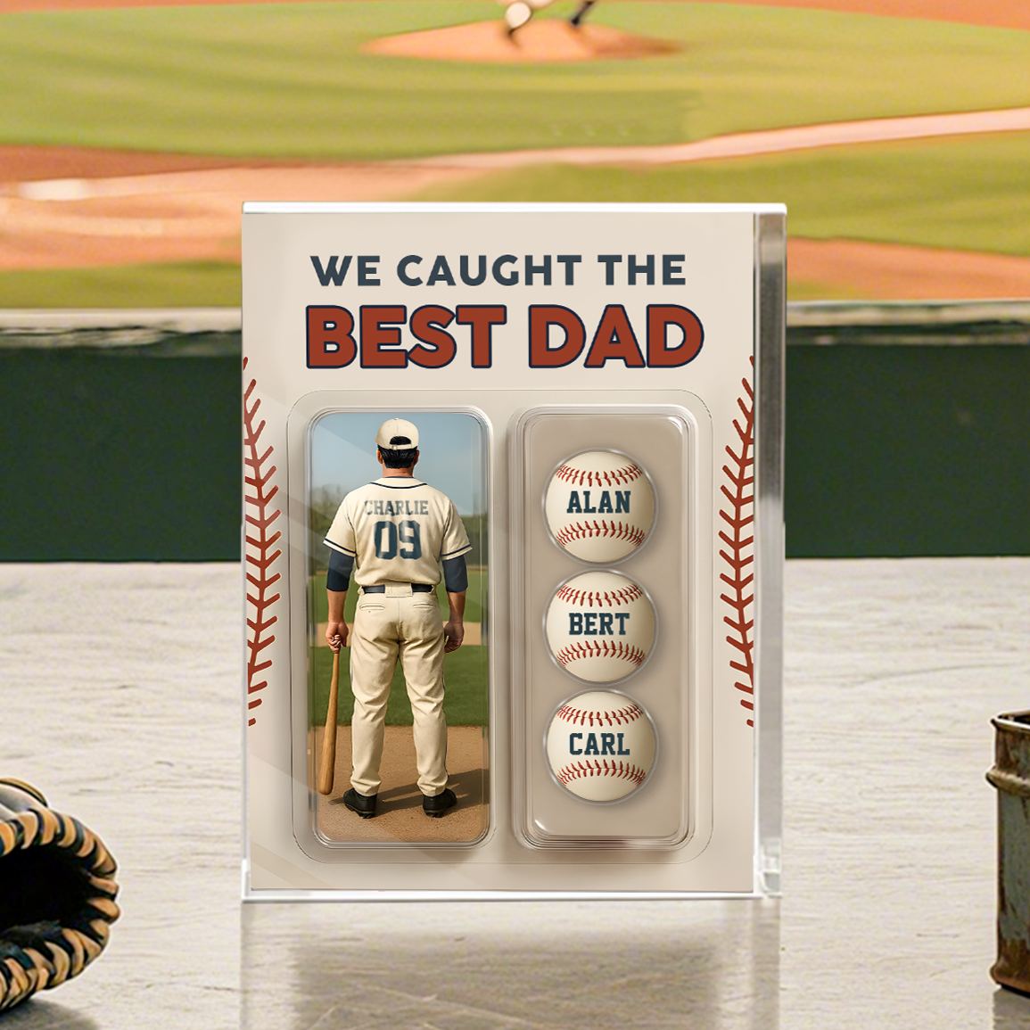 4 Names Personalized Baseball Dad Display Plaque – Custom Father's Day Gift | Lorajewel