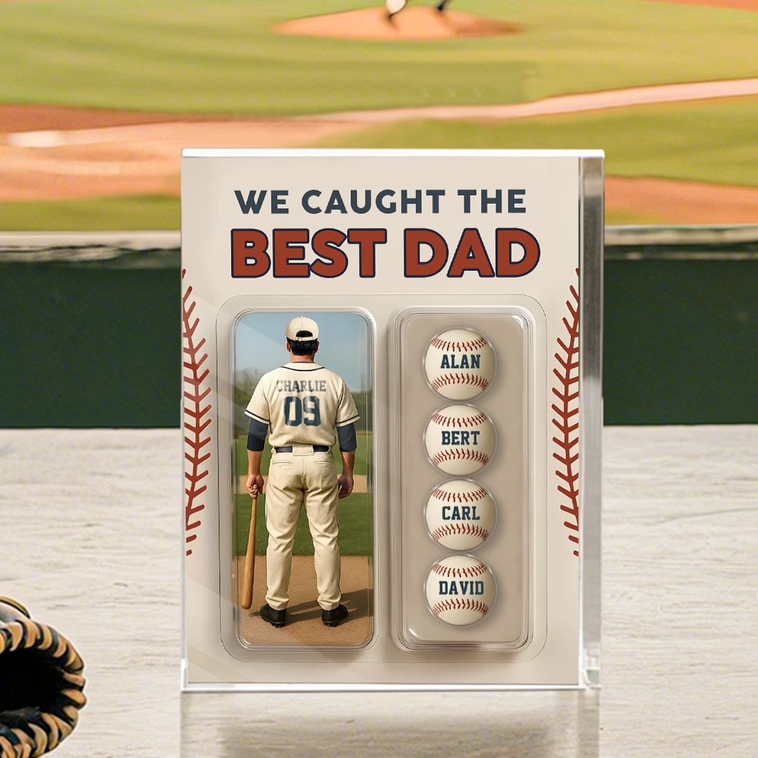 5 Names Personalized Baseball Dad Display Plaque – Custom Father's Day Gift | Lorajewel