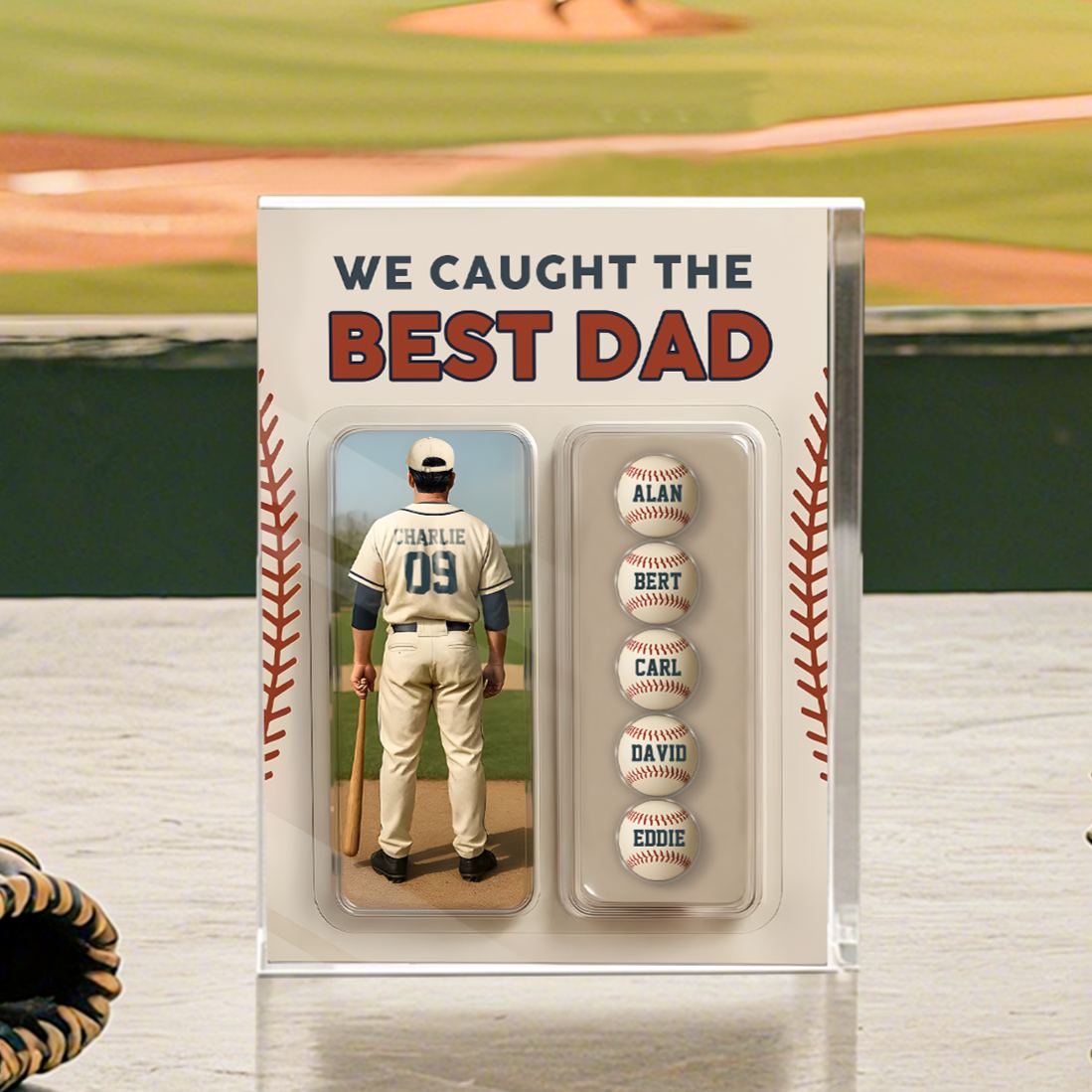 6 Names Personalized Baseball Dad Display Plaque – Custom Father's Day Gift | Lorajewel