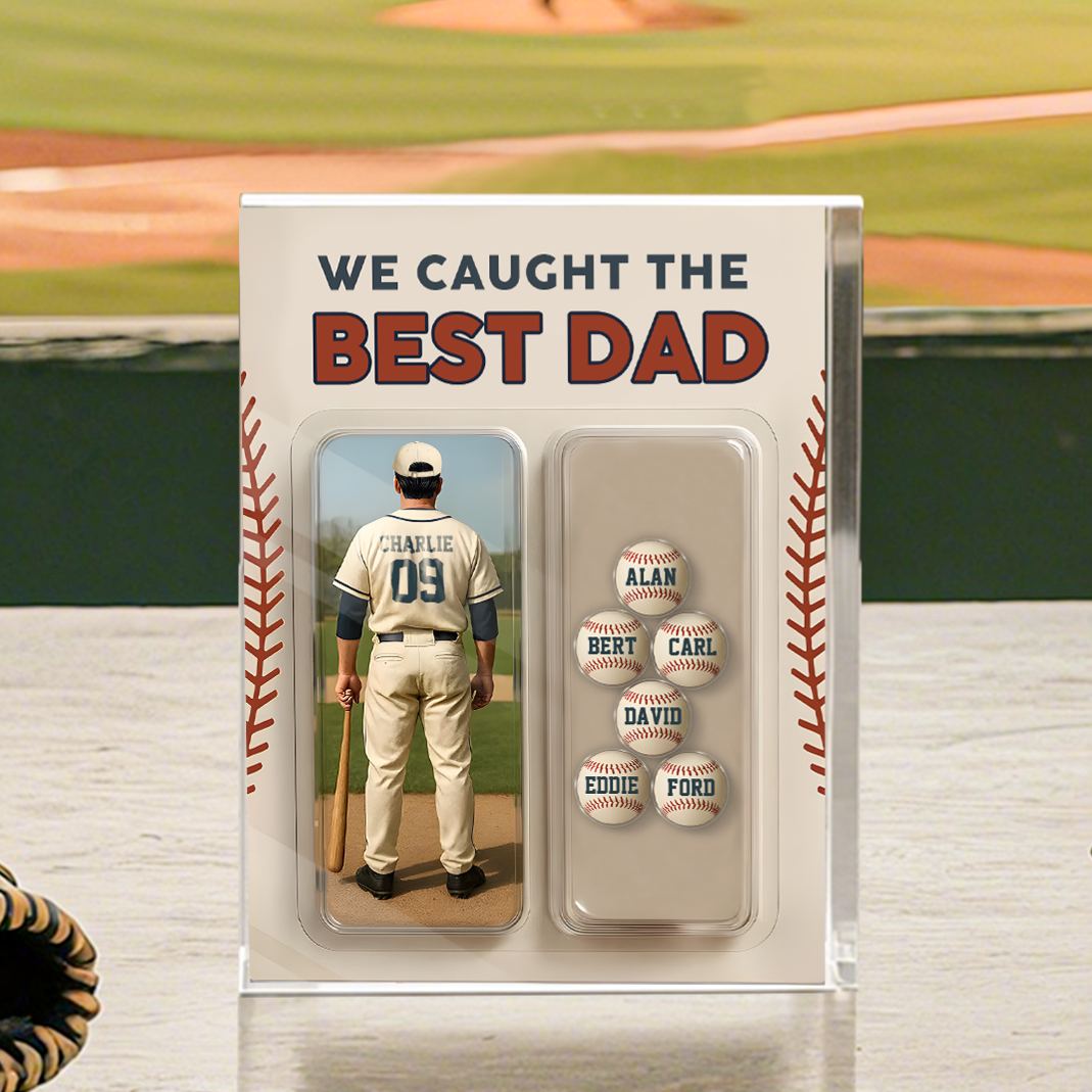 7 Names Personalized Baseball Dad Display Plaque – Custom Father's Day Gift | Lorajewel