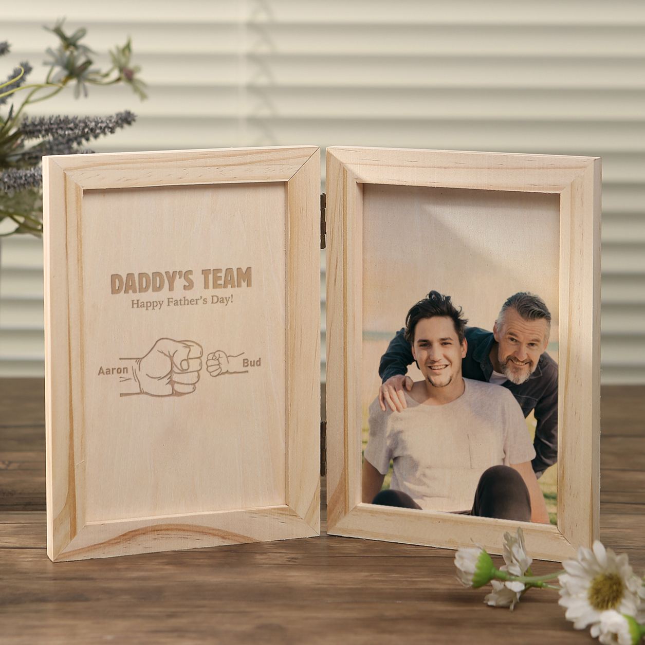2 Names Personalized Wooden Frame with Photo and Date - Father’s Day Gift | Lorajewel