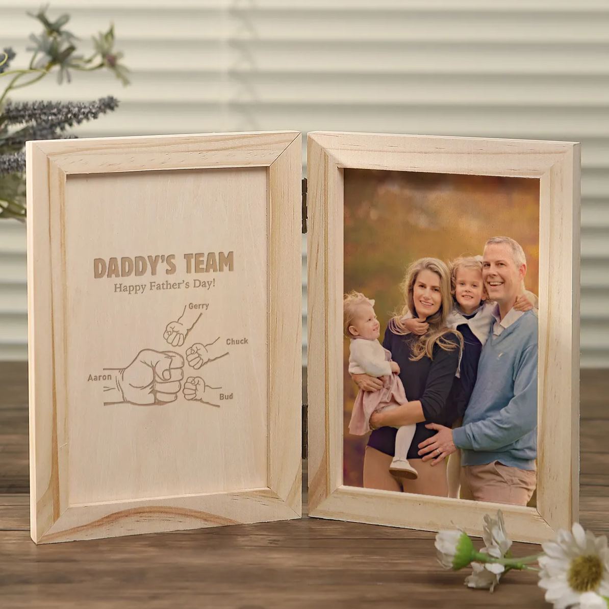4 Names Personalized Wooden Frame with Photo and Date - Father’s Day Gift | Lorajewel