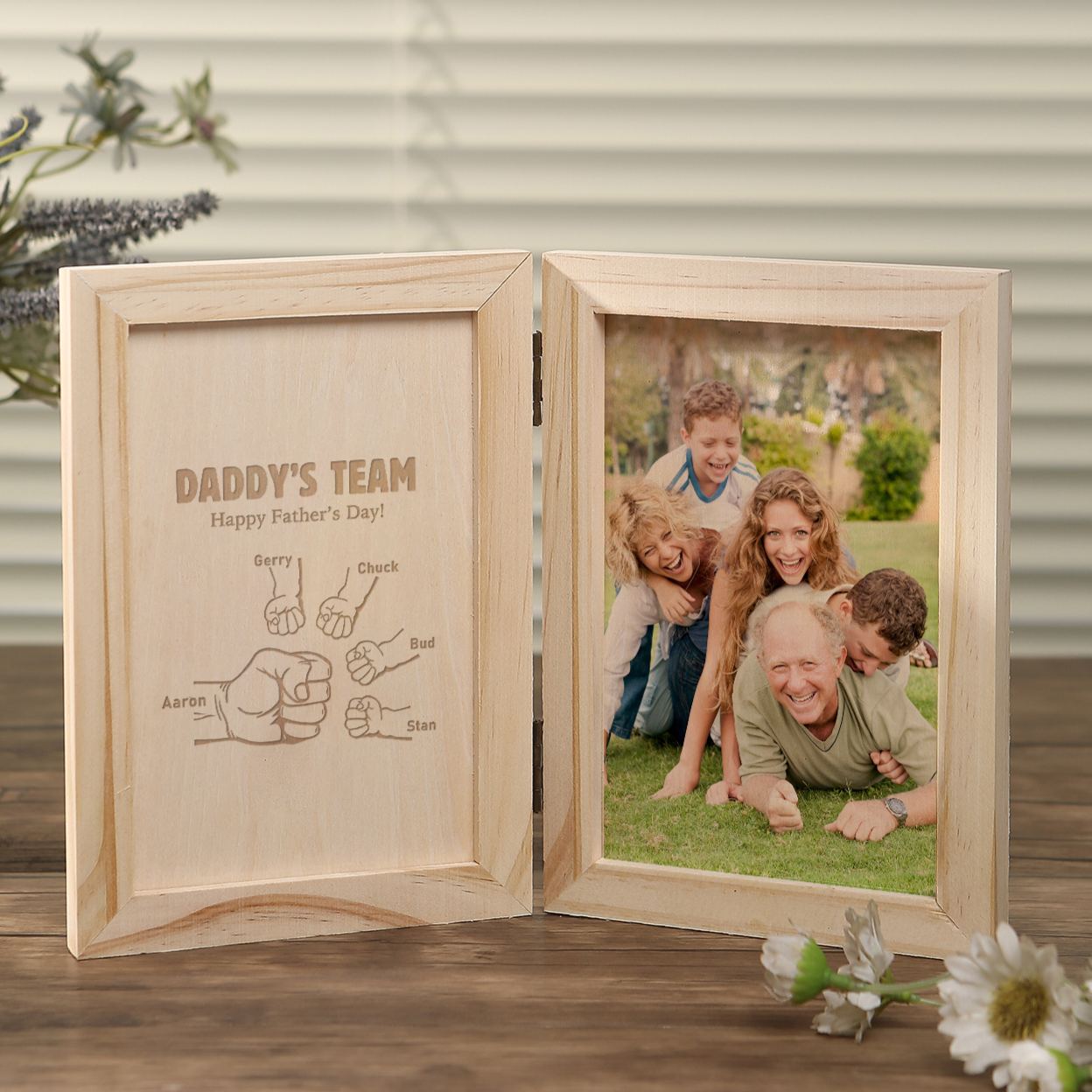 5 Names Personalized Wooden Frame with Photo and Date - Father’s Day Gift | Lorajewel