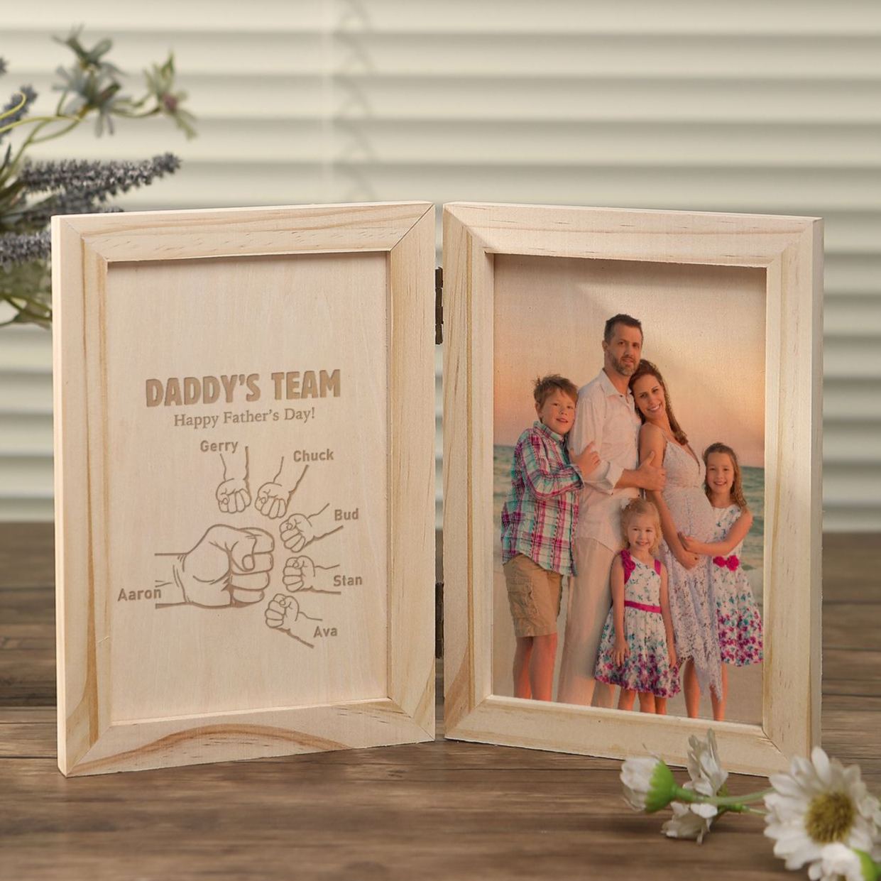 6 Names Personalized Wooden Frame with Photo and Date - Father’s Day Gift | Lorajewel