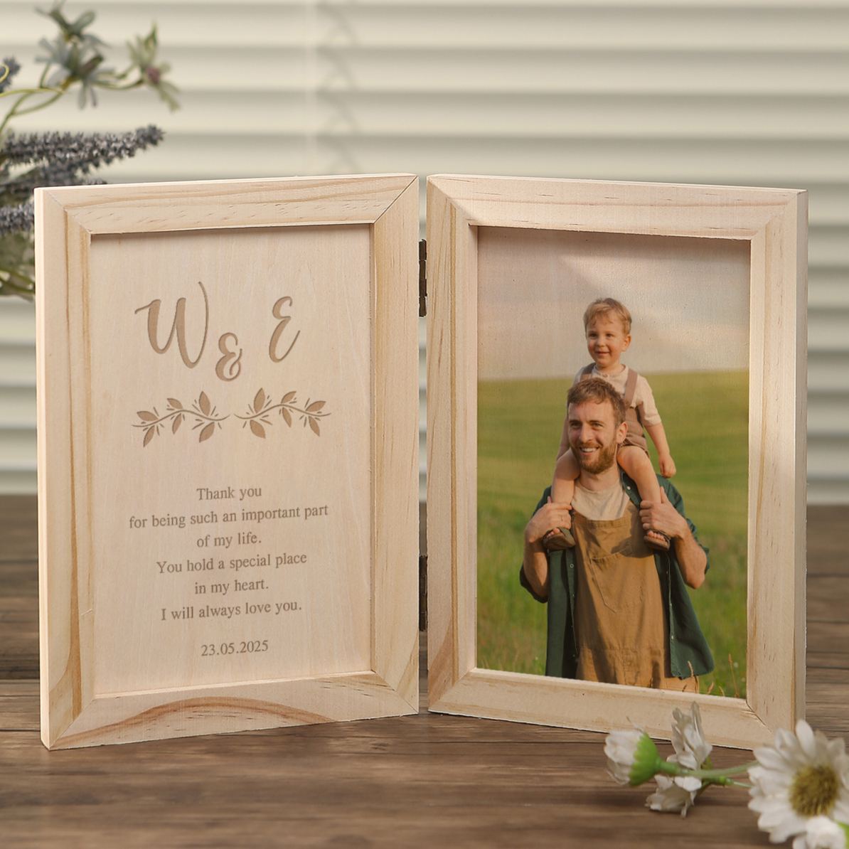 1 Name Personalized Wooden Frame with Photo, Initials & Date - Father’s Day Gift | Lorajewel