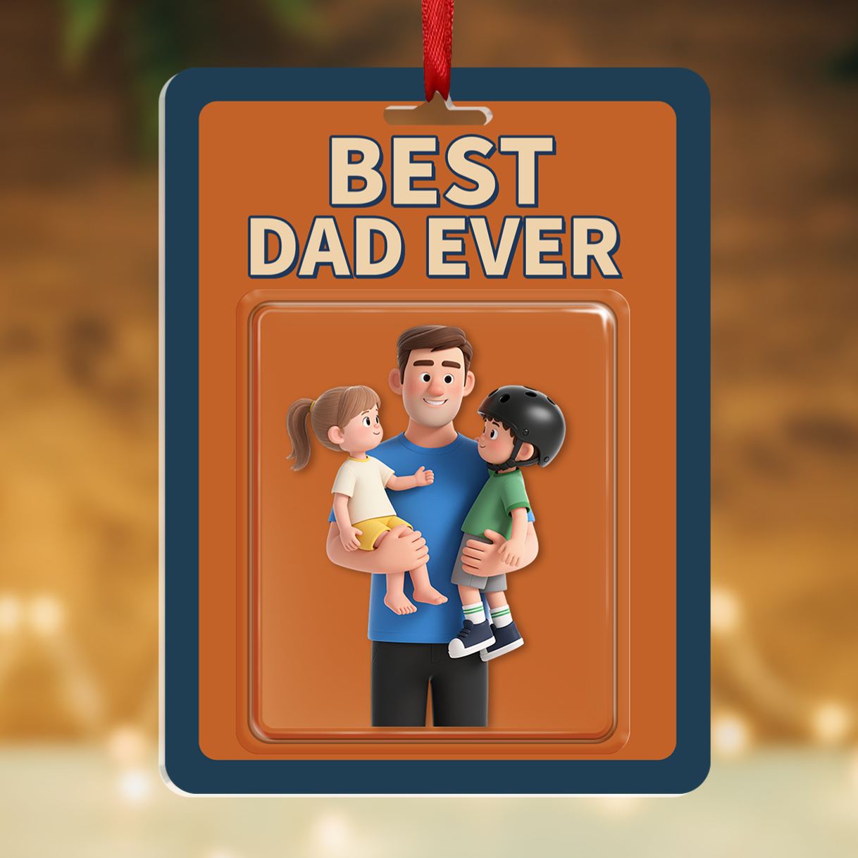 Personalized Best Dad Ever Acrylic Ornament – Custom 3D Family Illustration | Lorajewel