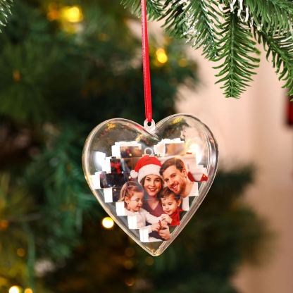 Personalized Photo Heart Christmas Blocks Bauble Ornament