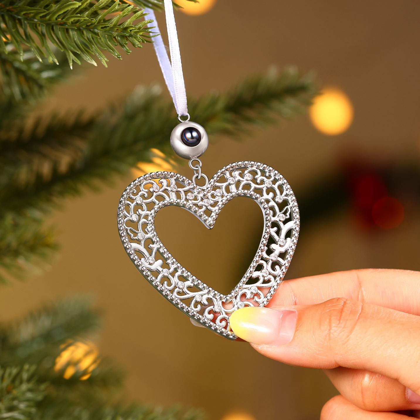 Personalized Heart Photo Projection Christmas Tree Ornament Decoration