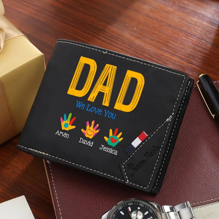 Custom Dad Wallet with Color Handprint Names