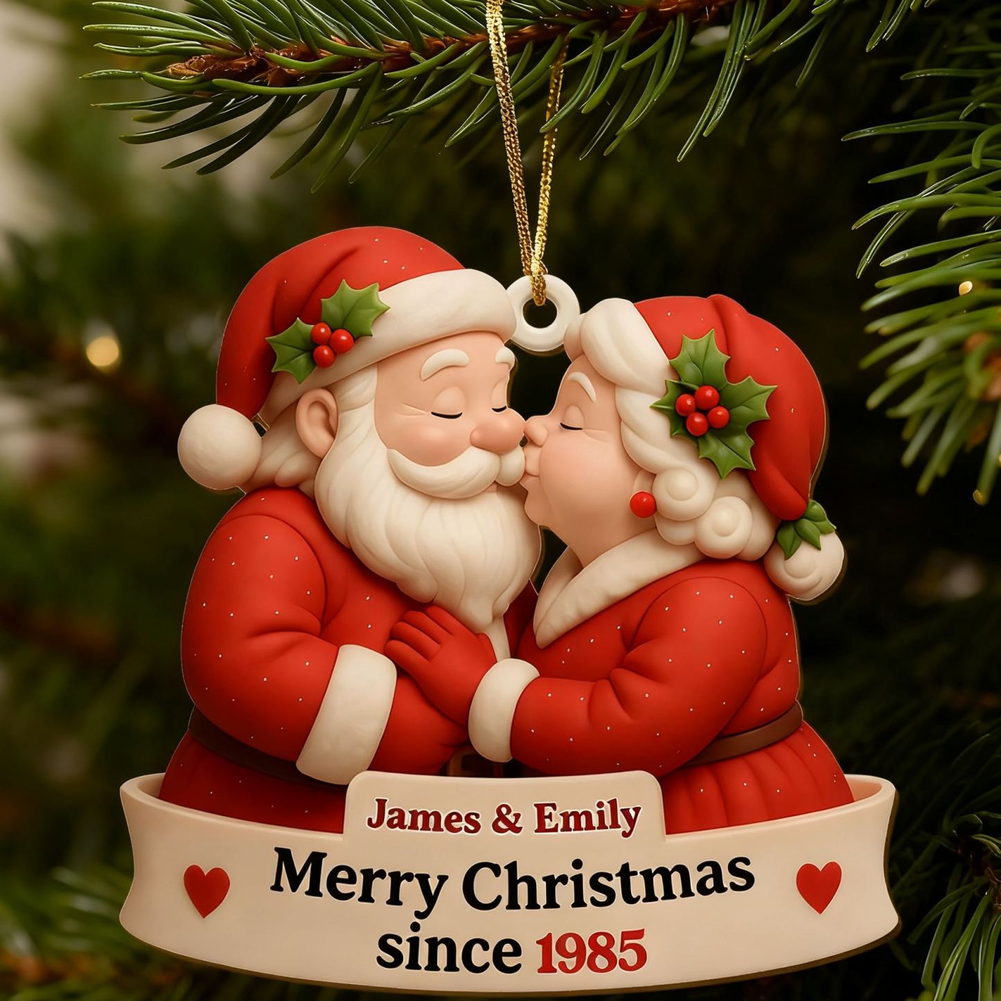 Custom Santa & Mrs. Claus Kissing Wood Ornament
