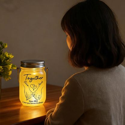 Custom Couple Frosted Solar Mason Jar Light