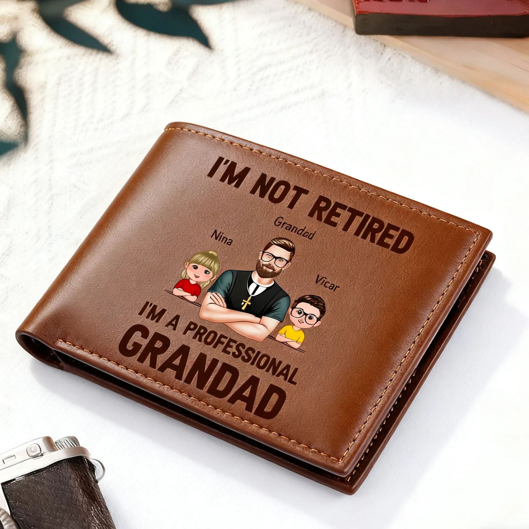 Personalized PU leather wallet, "I'm a professional grandpa"