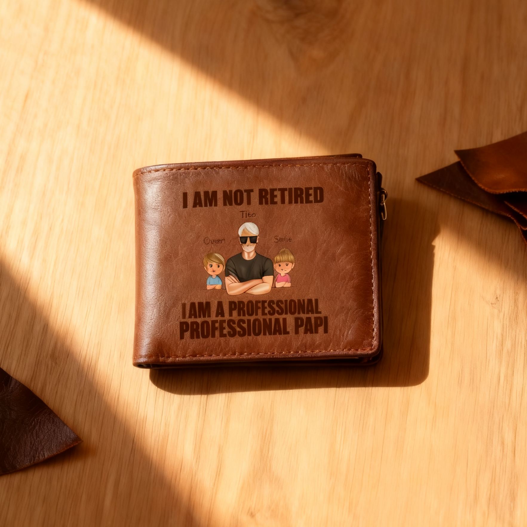 Personalized PU leather wallet, "I'm a professional grandpa"