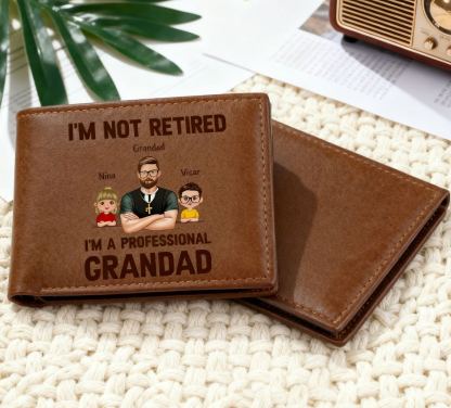 Personalized PU leather wallet, "I'm a professional grandpa"