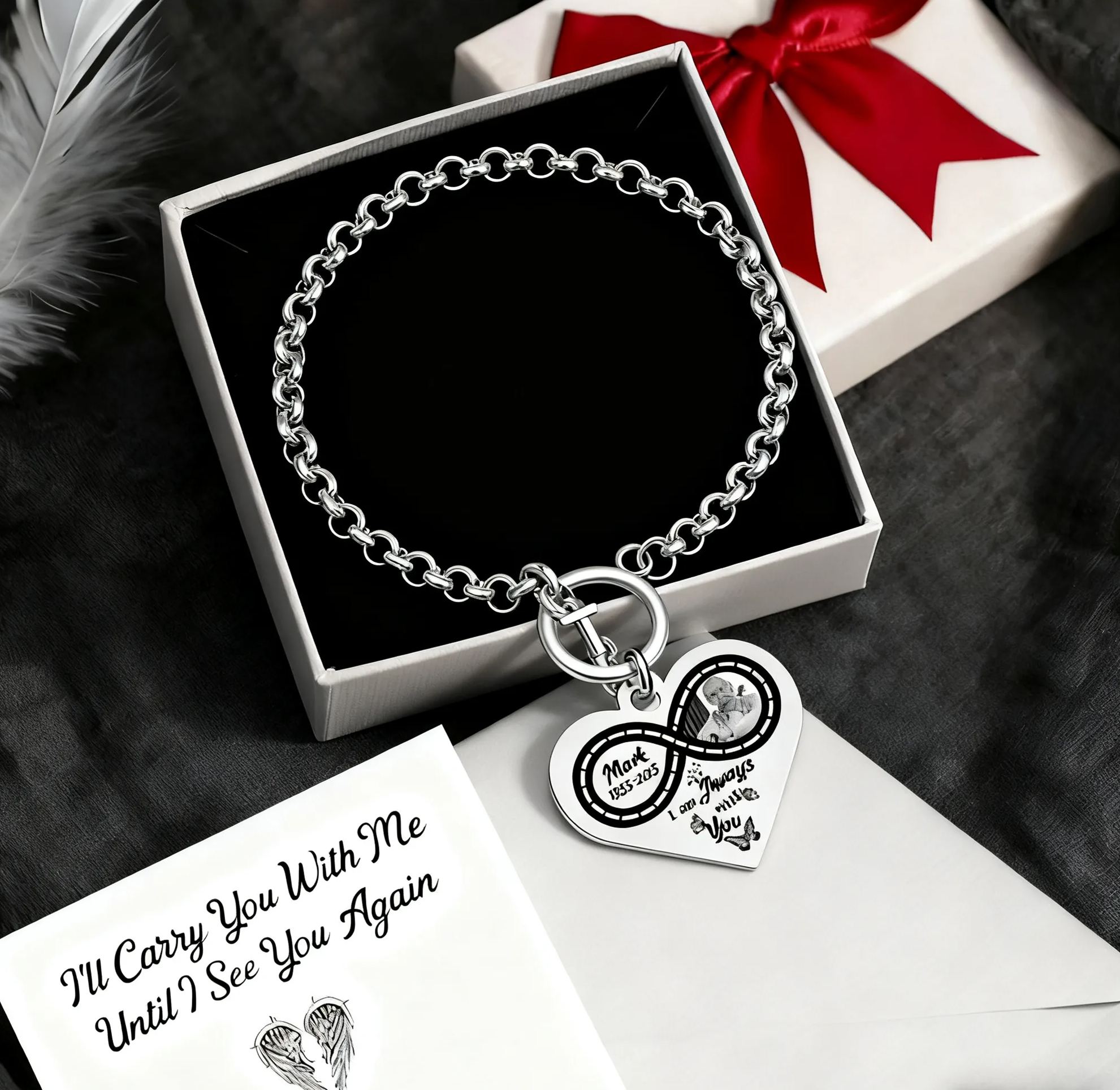 Personalized Memorial Steel Infinity Heart Photo Bracelet