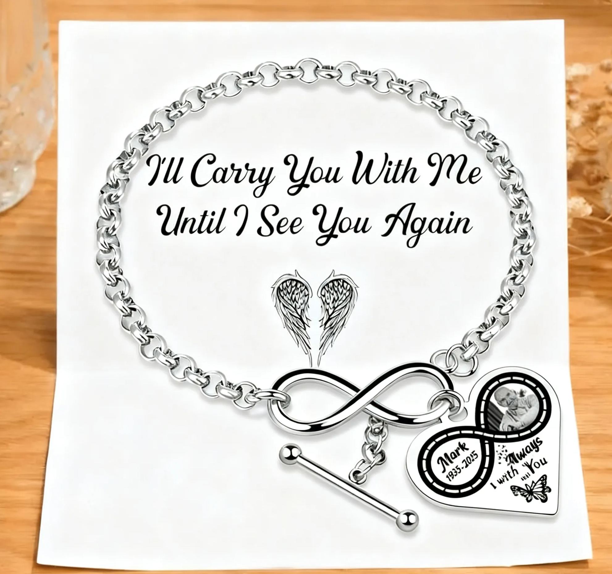 Personalized Memorial Steel Infinity Heart Photo Bracelet