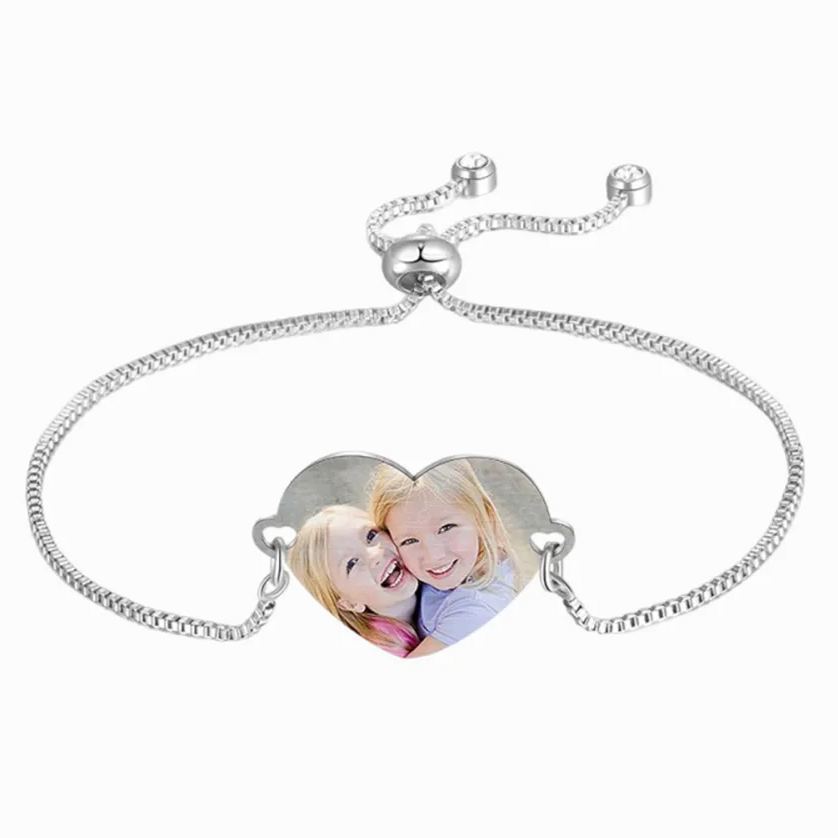 Custom Bracelets with Heart Photo Personalized Bracelet with Engraving
